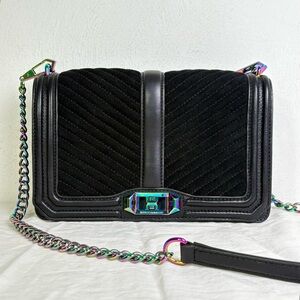 Rebecca Minkoff Oil Slick Suede Iridescent Love Chevron Quilted Crossbody Bag